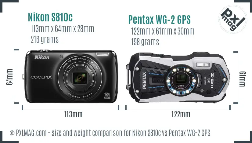 Nikon S810c vs Pentax WG-2 GPS size comparison Nikon S810c vs Pentax WG-2 GPS size comparison