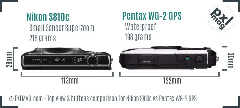 Nikon S810c vs Pentax WG-2 GPS top view buttons comparison