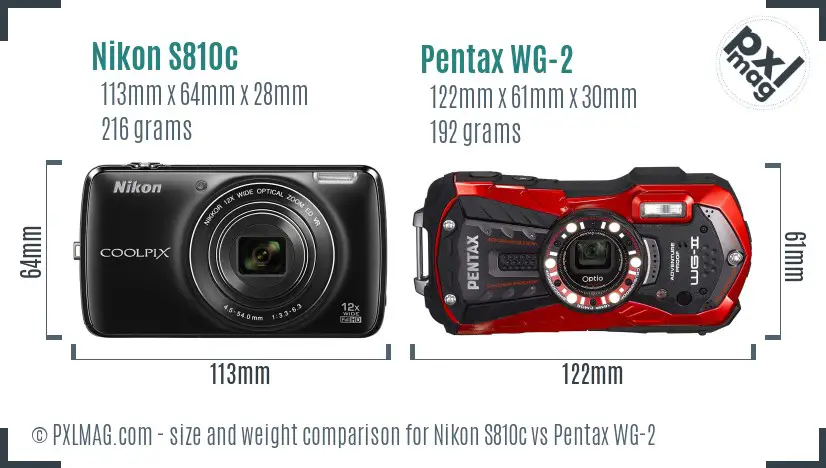 Nikon S810c vs Pentax WG-2 size comparison