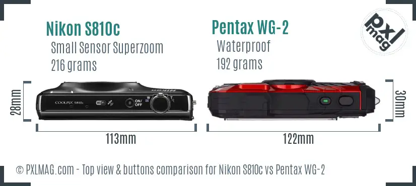 Nikon S810c vs Pentax WG-2 top view buttons comparison