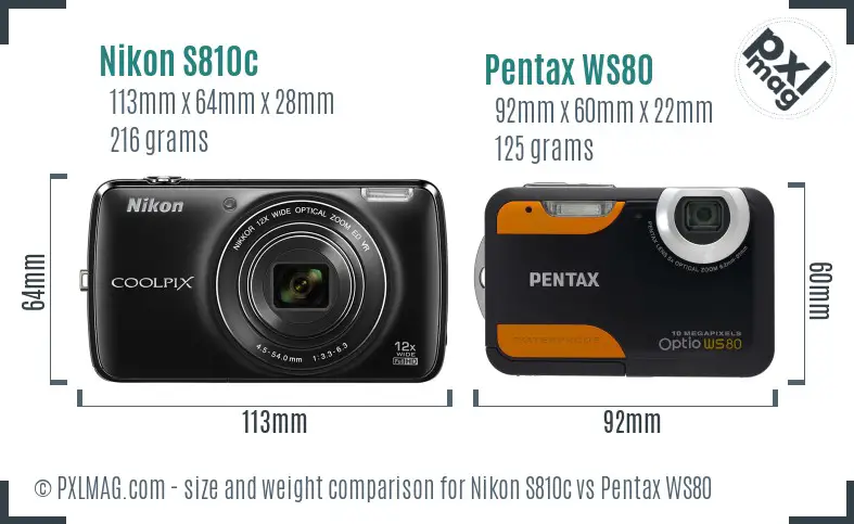 Nikon S810c vs Pentax WS80 size comparison Nikon S810c vs Pentax WS80 size comparison