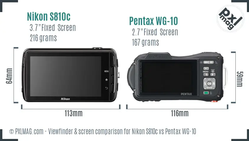 Nikon S810c vs Pentax WG-10 Screen and Viewfinder comparison