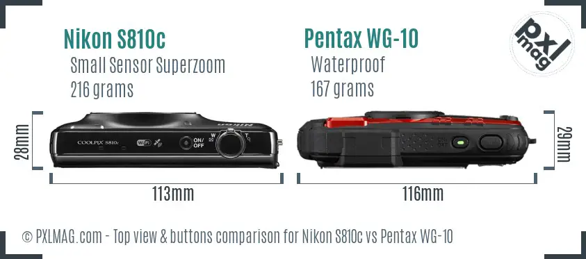 Nikon S810c vs Pentax WG-10 top view buttons comparison