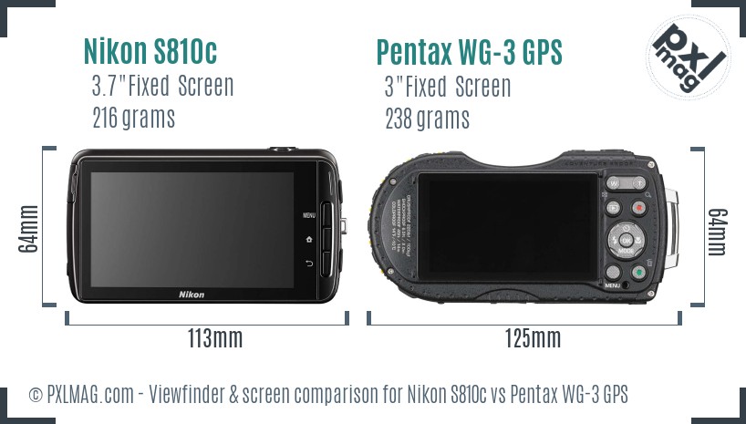 Nikon S810c vs Pentax WG-3 GPS Screen and Viewfinder comparison