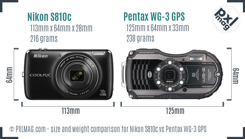 Nikon S810c vs Pentax WG-3 GPS size comparison