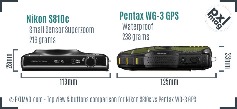 Nikon S810c vs Pentax WG-3 GPS top view buttons comparison