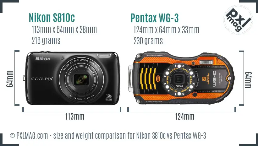 Nikon S810c vs Pentax WG-3 size comparison Nikon S810c vs Pentax WG-3 size comparison