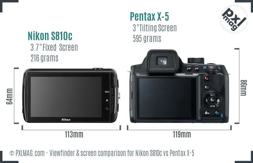 Nikon S810c vs Pentax X-5 Screen and Viewfinder comparison