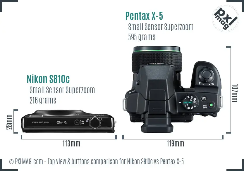 Nikon S810c vs Pentax X-5 top view buttons comparison