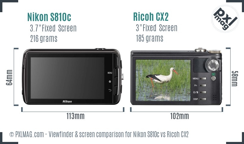 Nikon S810c vs Ricoh CX2 Screen and Viewfinder comparison