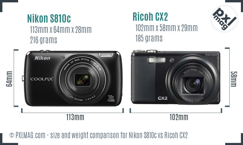 Nikon S810c vs Ricoh CX2 size comparison Nikon S810c vs Ricoh CX2 size comparison