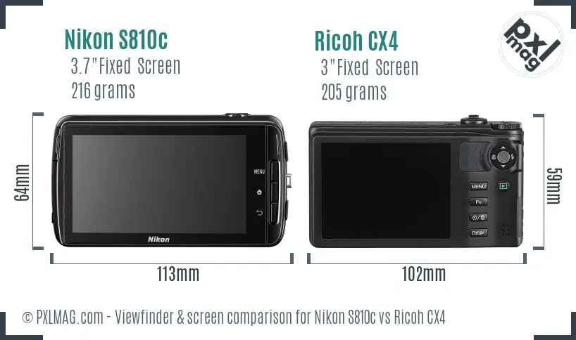 Nikon S810c vs Ricoh CX4 Screen and Viewfinder comparison