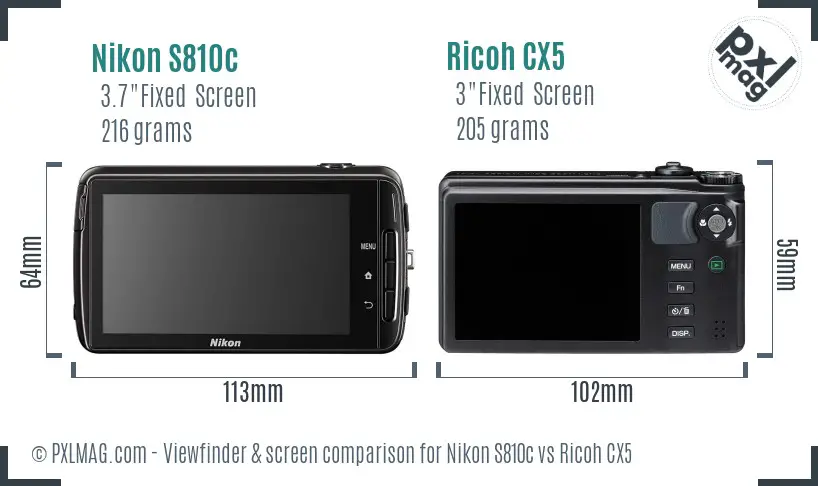 Nikon S810c vs Ricoh CX5 Screen and Viewfinder comparison