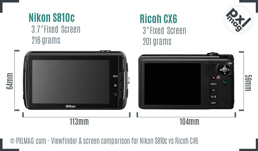Nikon S810c vs Ricoh CX6 Screen and Viewfinder comparison