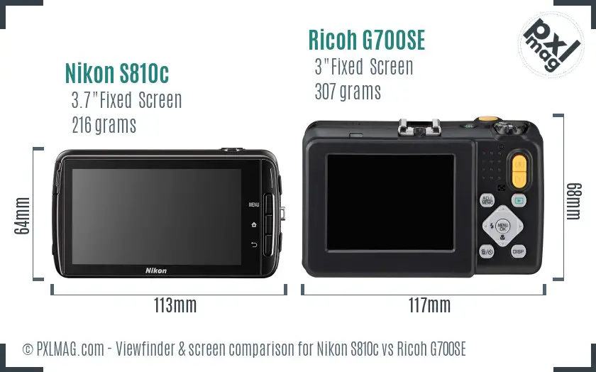 Nikon S810c vs Ricoh G700SE Screen and Viewfinder comparison