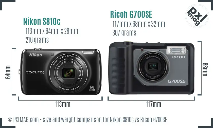 Nikon S810c vs Ricoh G700SE size comparison
