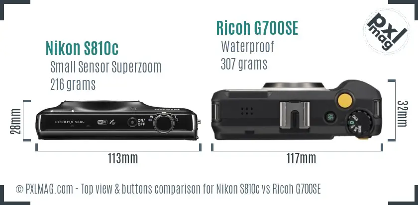 Nikon S810c vs Ricoh G700SE top view buttons comparison