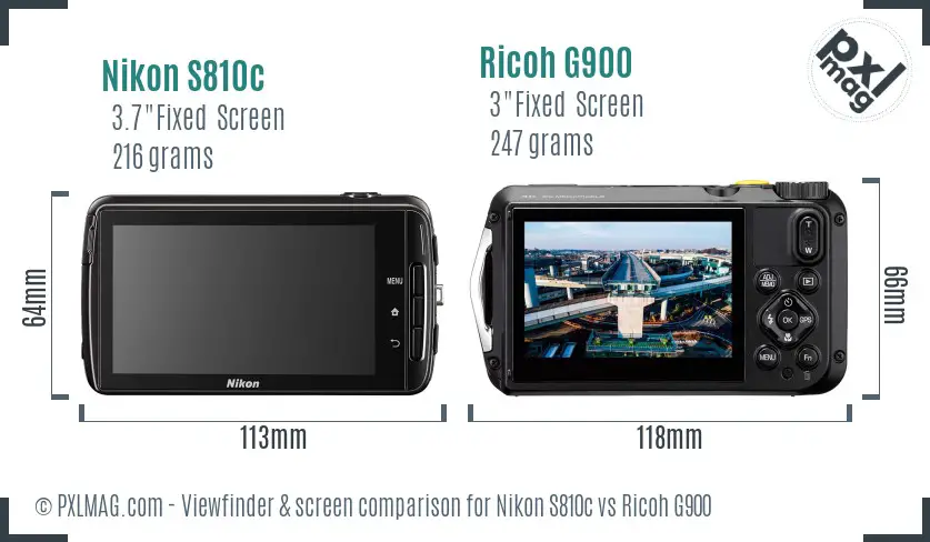 Nikon S810c vs Ricoh G900 Screen and Viewfinder comparison