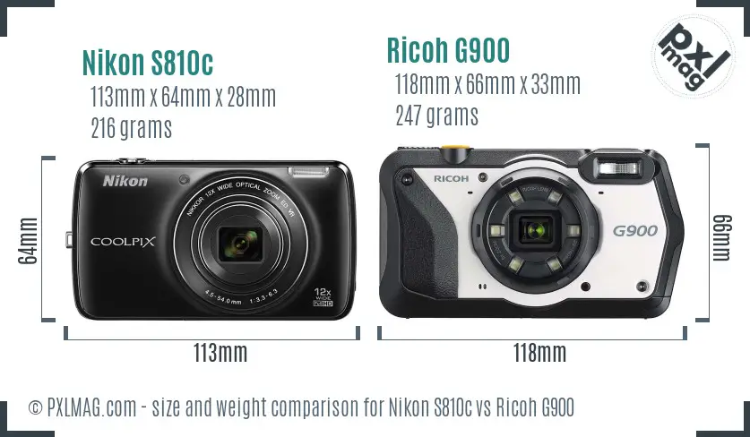 Nikon S810c vs Ricoh G900 size comparison