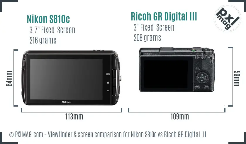 Nikon S810c vs Ricoh GR Digital III Screen and Viewfinder comparison Nikon S810c vs Ricoh GR Digital III Screen and Viewfinder comparison