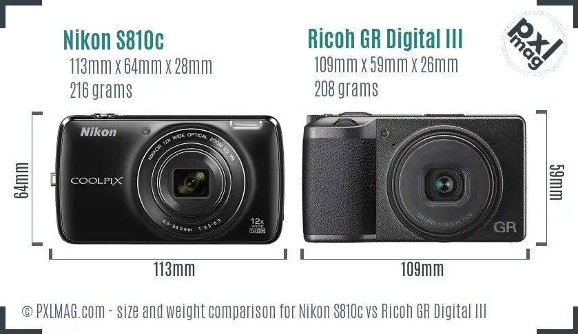 Nikon S810c vs Ricoh GR Digital III size comparison Nikon S810c vs Ricoh GR Digital III size comparison