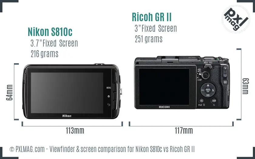 Nikon S810c vs Ricoh GR II Screen and Viewfinder comparison
