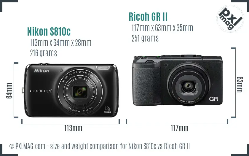 Nikon S810c vs Ricoh GR II size comparison