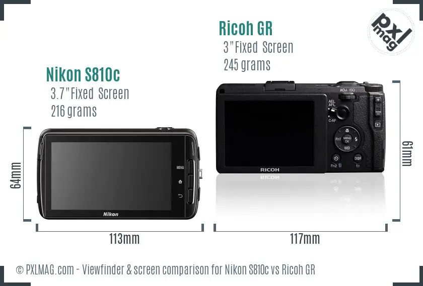 Nikon S810c vs Ricoh GR Screen and Viewfinder comparison