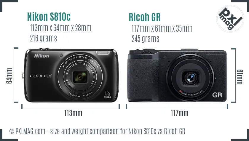 Nikon S810c vs Ricoh GR size comparison