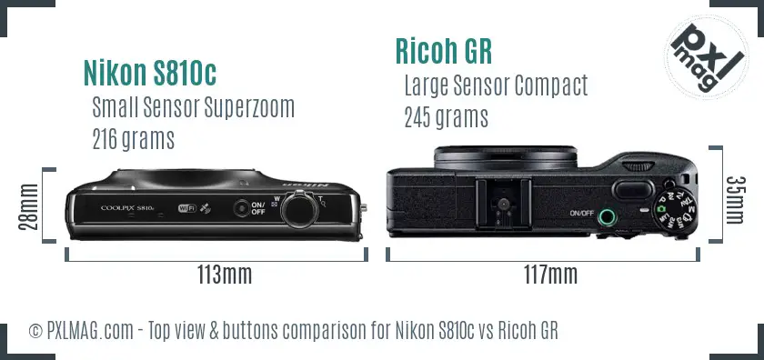 Nikon S810c vs Ricoh GR top view buttons comparison