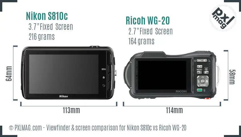 Nikon S810c vs Ricoh WG-20 Screen and Viewfinder comparison