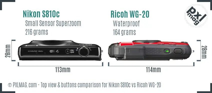 Nikon S810c vs Ricoh WG-20 top view buttons comparison