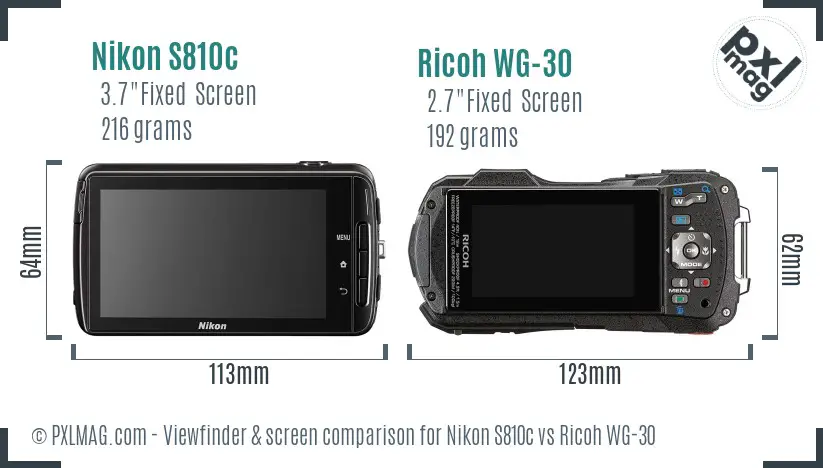 Nikon S810c vs Ricoh WG-30 Screen and Viewfinder comparison