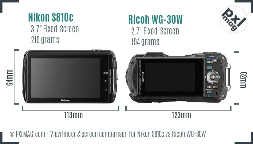 Nikon S810c vs Ricoh WG-30W Screen and Viewfinder comparison