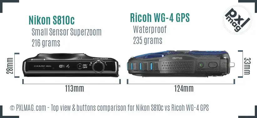 Nikon S810c vs Ricoh WG-4 GPS top view buttons comparison