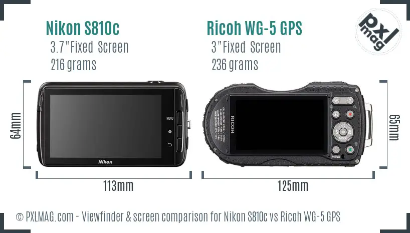 Nikon S810c vs Ricoh WG-5 GPS Screen and Viewfinder comparison