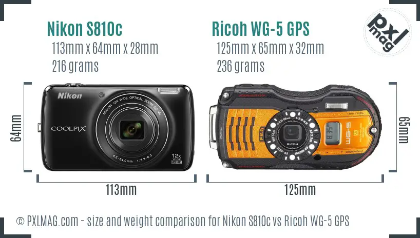 Nikon S810c vs Ricoh WG-5 GPS size comparison