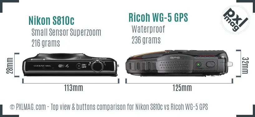 Nikon S810c vs Ricoh WG-5 GPS top view buttons comparison