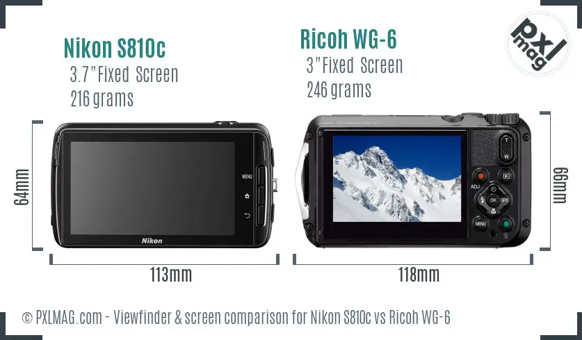 Nikon S810c vs Ricoh WG-6 Screen and Viewfinder comparison