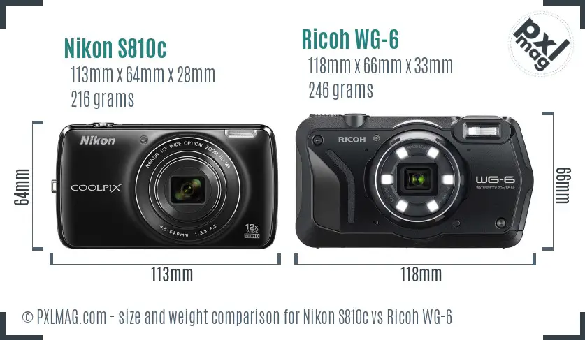 Nikon S810c vs Ricoh WG-6 size comparison