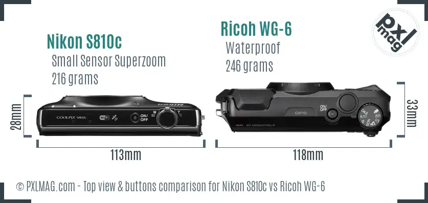 Nikon S810c vs Ricoh WG-6 top view buttons comparison