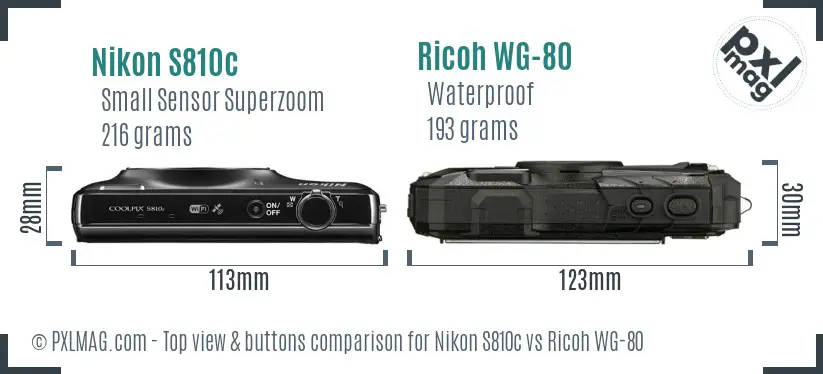 Nikon S810c vs Ricoh WG-80 top view buttons comparison
