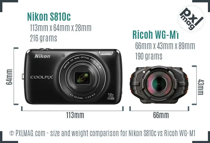 Nikon S810c vs Ricoh WG-M1 size comparison