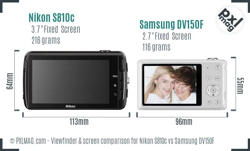 Nikon S810c vs Samsung DV150F Screen and Viewfinder comparison
