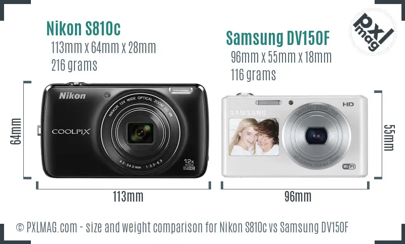 Nikon S810c vs Samsung DV150F size comparison