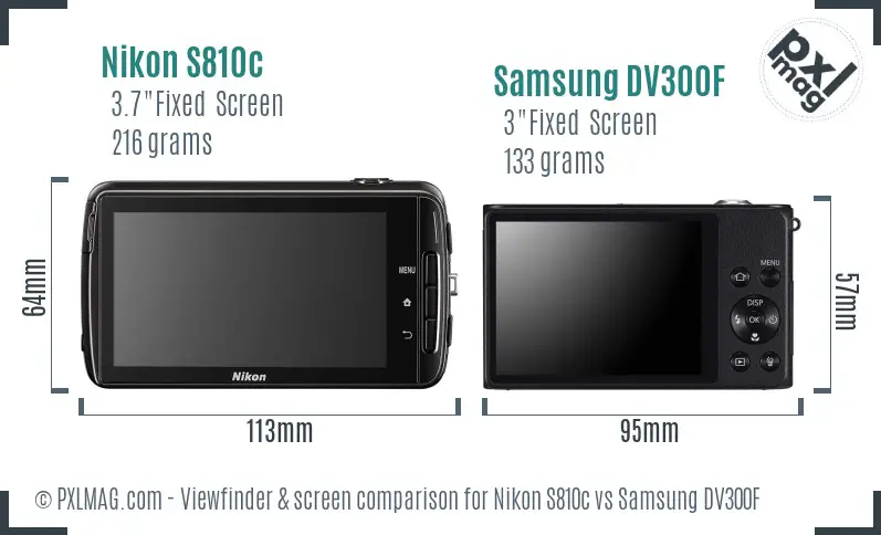 Nikon S810c vs Samsung DV300F Screen and Viewfinder comparison