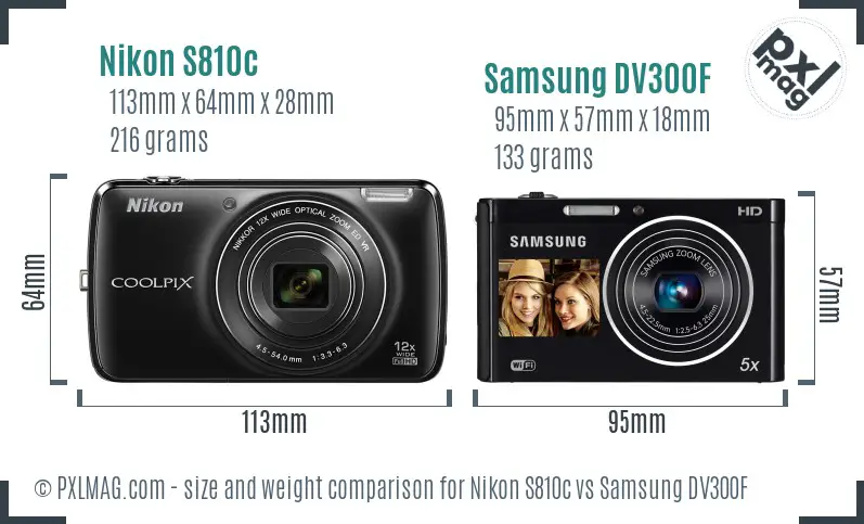 Nikon S810c vs Samsung DV300F size comparison