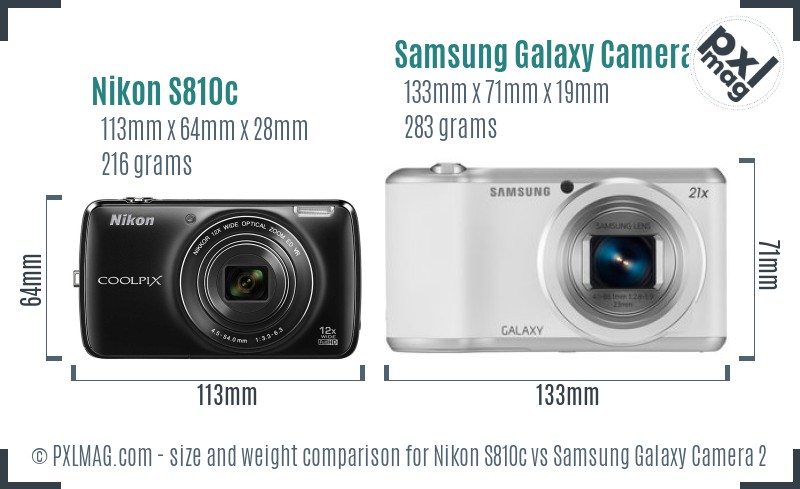 Nikon S810c vs Samsung Galaxy Camera 2 size comparison