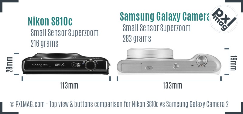 Nikon S810c vs Samsung Galaxy Camera 2 top view buttons comparison