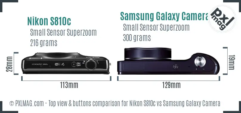 Nikon S810c vs Samsung Galaxy Camera top view buttons comparison Nikon S810c vs Samsung Galaxy Camera top view buttons comparison